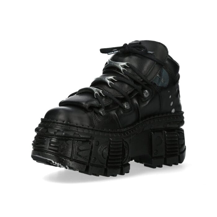 New Rock Boots Punk Rock WALL106-S12 Metallic Black Leather Platform Boots - Knighthood Store