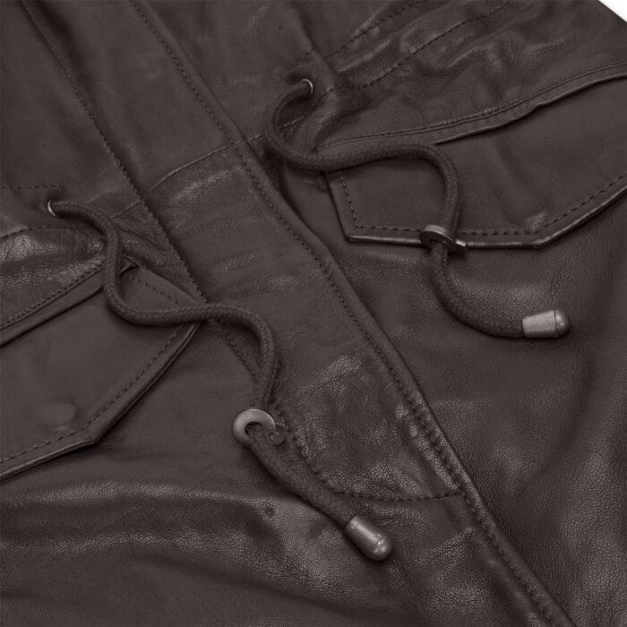 Womens Real Leather Peacoat Hooded Parka Jacket Navy Blue Brown Tailored Fit 3/4 Long - Knighthood Store