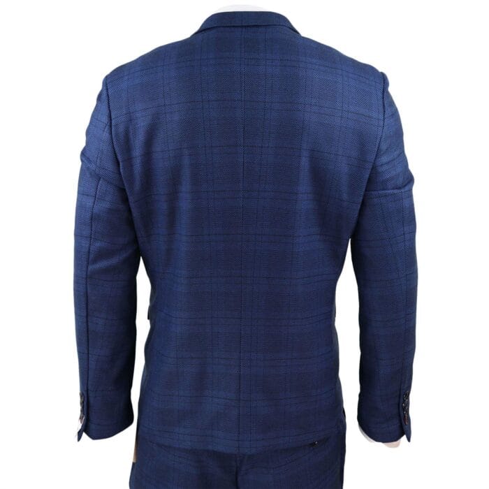 Mens Marc Darcy 3 Piece Suit Blue Prince Of Wales Black Check Vintage Retro - Knighthood Store