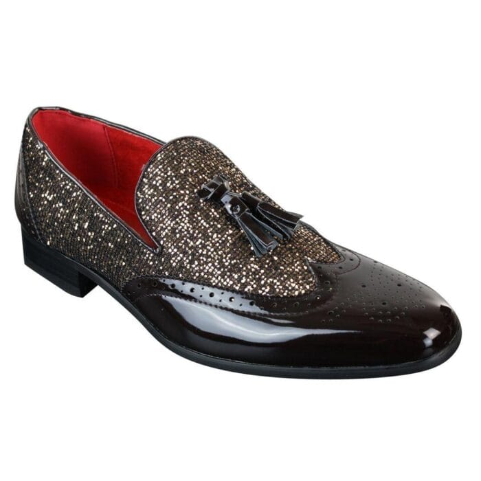 Mens Smart Party Shiny Tassle Shoes Red Silver Black Gold Slip On Patent Leather - Knighthood Store