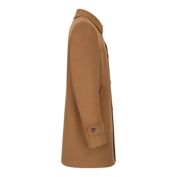 Mens Wool 3/4 Camel Tan Overcoat Classic Button Down Collar Premium Shoulder Patch - Knighthood Store