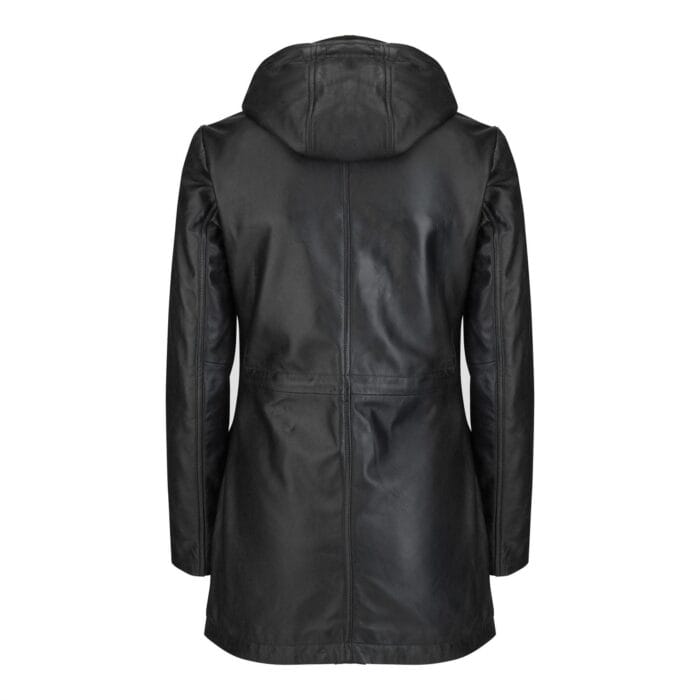 Womens Real Leather Peacoat Hooded Parka Jacket Navy Blue Brown Tailored Fit 3/4 Long - Knighthood Store