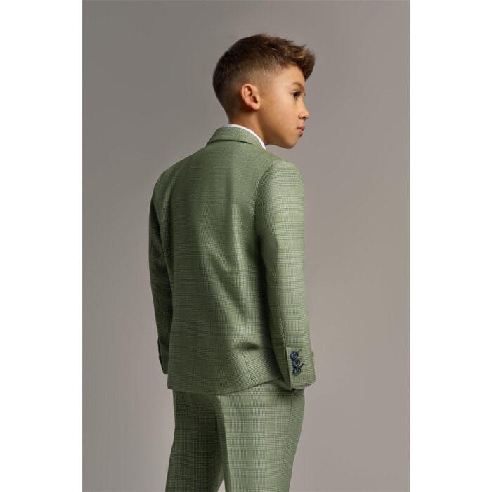 Boys 3 Piece Sage Green Check Suit Tweed Tailored Fit Wedding - Knighthood Store