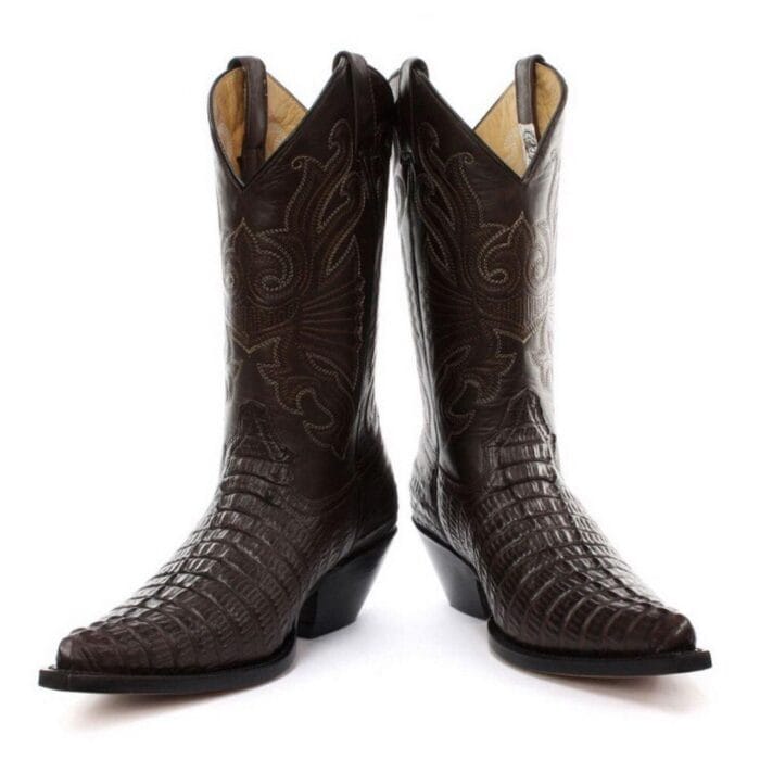 Mens Hi Cowboy Boots Pointed Black Brown Grinders Leather Crocodile Western Cuban - Knighthood Store