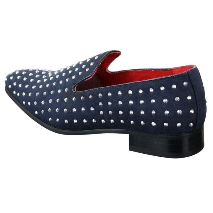Mens Suede Slip On Loafers Shoes Stud Spikes Silver Smart Casual Shiny Party - Knighthood Store