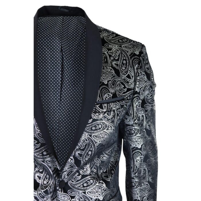Mens Velvet Paisley Floral Blazer Black Gold Silver Tuxedo Jacket Dinner Suit Tux - Knighthood Store