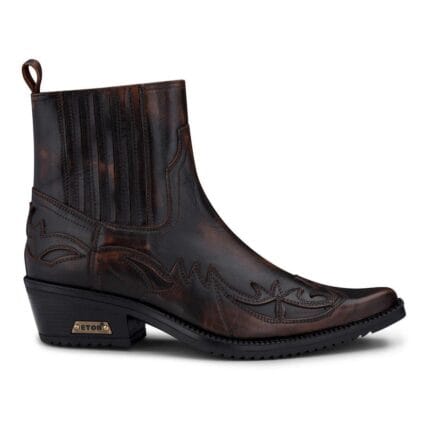Mens Black Brown Slip On Ankle Boots Vintage Genuine Leather Cowboy Riding Pattern Wincklepickers Cuban Heel - Knighthood Store