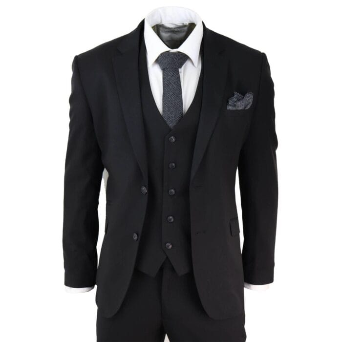 Mens Black 3 Piece Suit Classic Short Regular Long Smart Formal Tailored Fit - Knighthood Store
