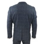 Mens Blue Check 3 Piece Suit Herringbone Tweed Vintage Tailored Fit Grey Velvet - Knighthood Store