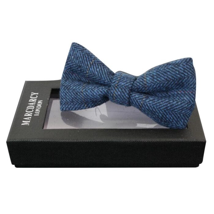 Mens Tweed Herringbone Textured Velvet Marc Darcy Bow Ties Vintage Retro - Knighthood Store