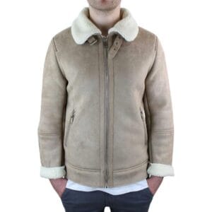 Mens Suede Sheepskin Faux Fur B3 Aviator Flying Jacket Cross Zip RAF Vintage - Knighthood Store
