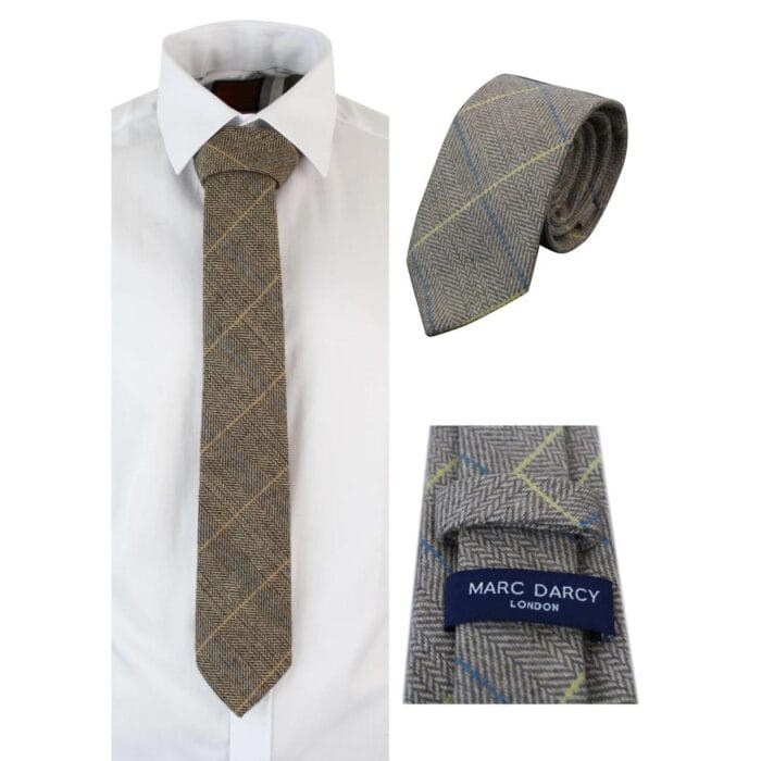Mens Tweed Herringbone Textured Velvet Marc Darcy Ties Classic Vintage Retro - Knighthood Store