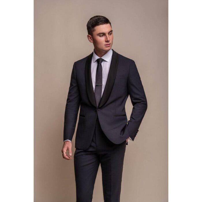 Mens Navy Tuxedo 2 Piece Shawl Collar Suit - Knighthood Store