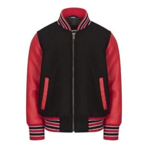 Boys Wool Real Leather Varsity Kids Bomber Jacket Varsity Black White Vintage - Knighthood Store