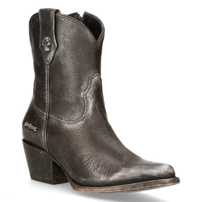New Rock WSTM006-S1 Black Leather Cowboy Western Pointed Boots Riding Retro - Knighthood Store