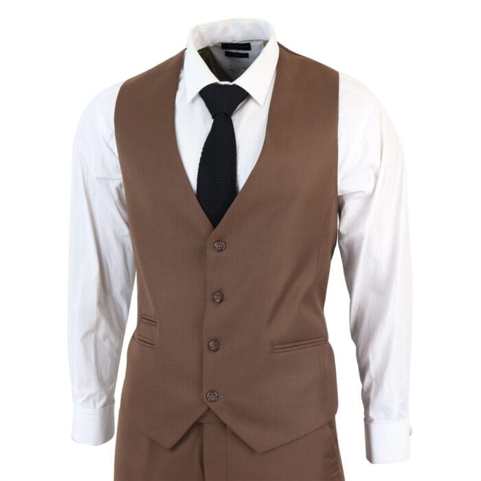 Men's Classic Brown Suit 3 Piece Tailored Fit Vintage Office Wedding Prom - Knighthood Store
