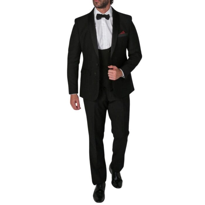 Men's Black Tuxedo Suit 3 Piece Shawl Lapel Formal Wedding Dress - Knighthood Store