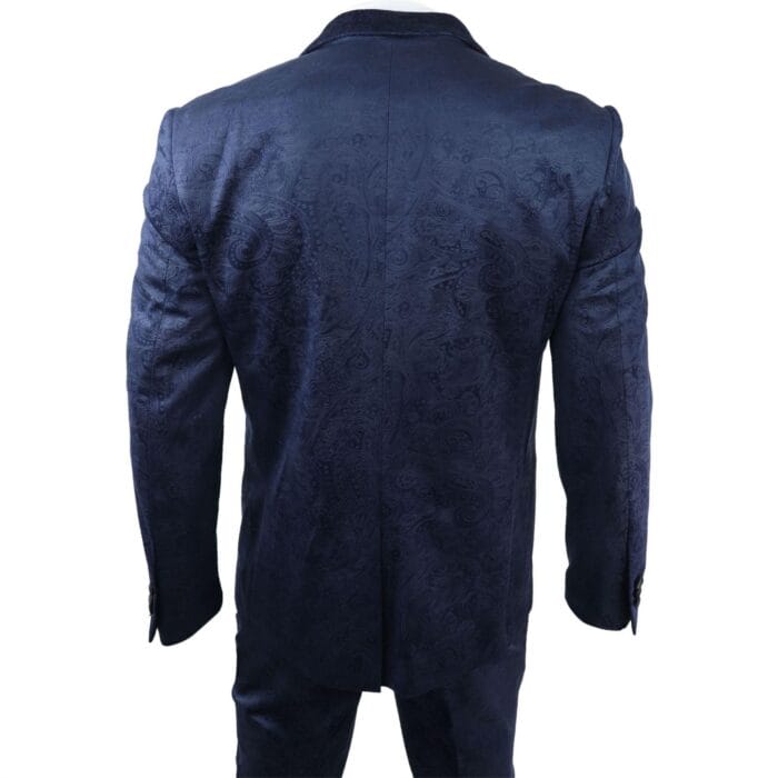 Mens Marc Darcy Velvet Paisley Blue Fit 3 Piece Suit Tuxedo Dinner Jacket Wedding - Knighthood Store