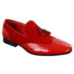 Mens Slip On Tassel Driving Shoes Shiny Black Navy Red Patent Leather PU Suede Loafers - Knighthood Store