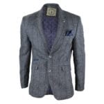 Mens Tweed Herringbone Check Grey Navy Brown Vintage Fit Blinders Blazer - Knighthood Store