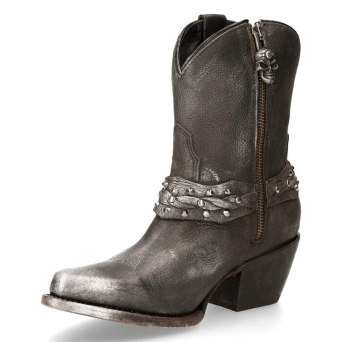 New Rock WSTM005-S1 Black Leather Cowboy Western Pointed Boots Vintage - Knighthood Store