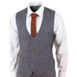 Grey Tweed 3 Piece Suit Prince Of Wales Check Slim Fit Double Breast Waistcoat - Knighthood Store