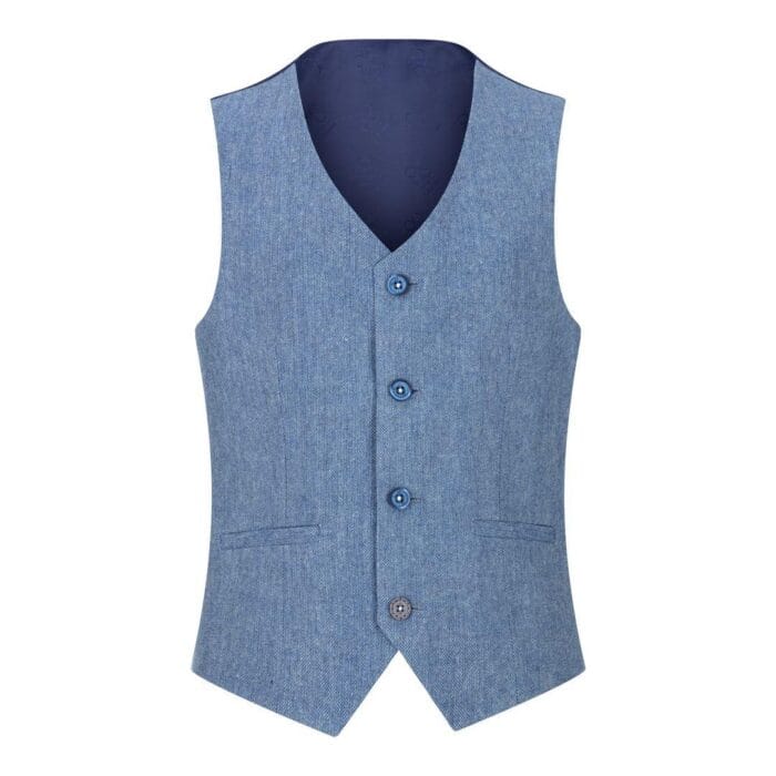 Boys 3 Piece Wool Suit Light Blue Tweed Vintage 1920s Classic 4 Pocket Waistcoat - Knighthood Store