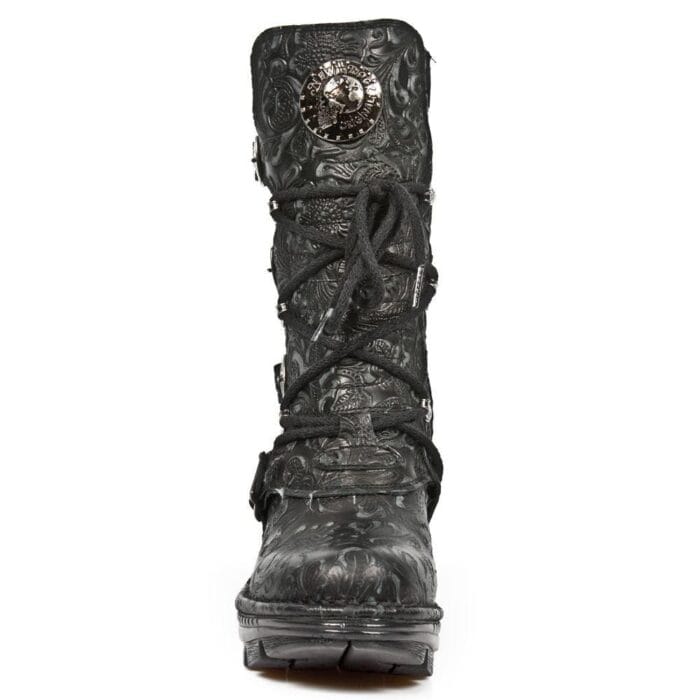 New Rock NEOTR005-S25 Vintage Floral Black Gothic Rock Punk Ladies Leather Boots - Knighthood Store