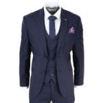 Mens 3 Piece Suit Navy Tailored Fit Classic Retro Vintage Wedding Prom Office - Knighthood Store