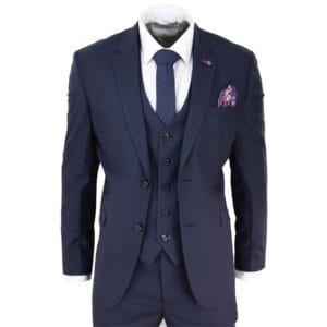Mens 3 Piece Suit Navy Tailored Fit Classic Retro Vintage Wedding Prom Office - Knighthood Store