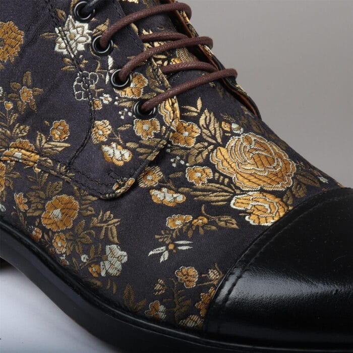 Men's Boot Oxford Brogue Floral Print Lace Up Leather Ankle Boots - Knighthood Store