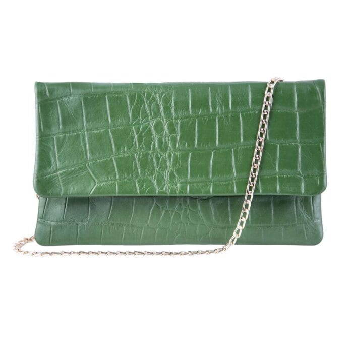 Womens Real Leather Patent Clutch Shoulder Bag Metal Chain Cross Body Textured - Knighthood Store