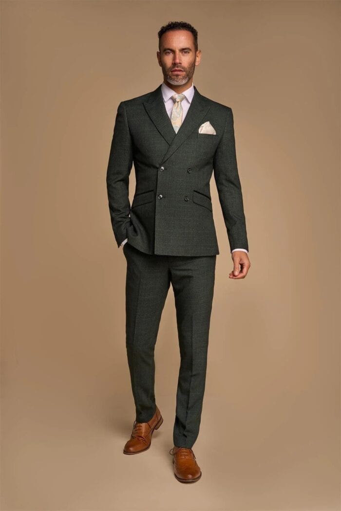 Men's Suit 2 Piece Olive Green Double Breasted Tailored Fit - Knighthood Store