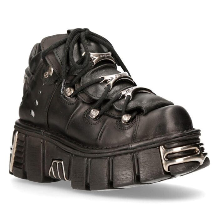 M106-s1 - New Rock Tower Unisex Metallic Black Natural Leather Biker Gothic Boots - Knighthood Store