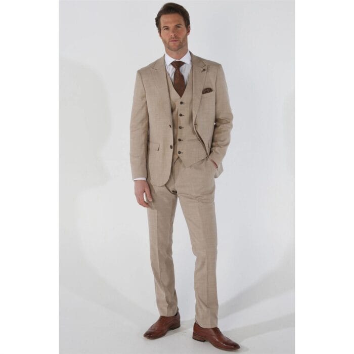 Men's Suit 3 Piece Beige Tailored Fit Summer Wedding - Knighthood Store