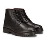 Mens Real Leather Laced Platform Brogue Military Boots Punk Rock Black Tan - Knighthood Store