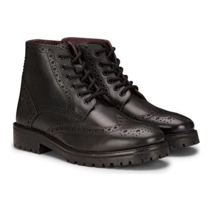 Mens Real Leather Laced Platform Brogue Military Boots Punk Rock Black Tan - Knighthood Store