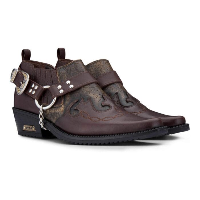 Mens Genuine Leather Snake Pattern Riding Westerm Shoes Wincklepickers Cuban Heel Cowboy - Knighthood Store