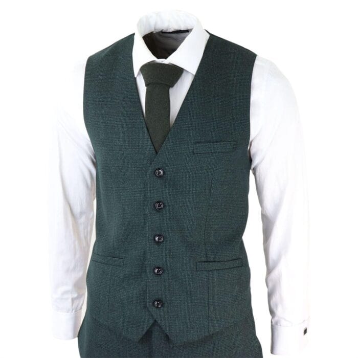 Mens 3 Piece Check Suit Tweed Olive Green Tailored Fit Wedding Peaky Classic - Knighthood Store