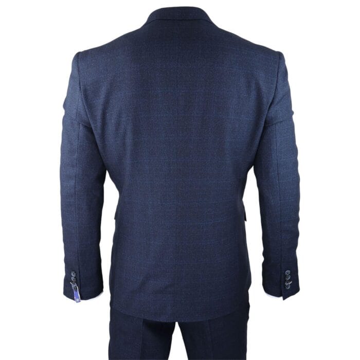Mens Herringbone Tweed Navy Blue Check 3 Piece Vintage Suit Tan - Knighthood Store