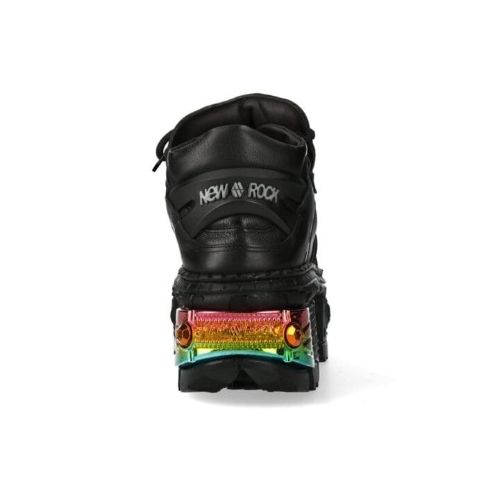 New Rock Boots WALL106-S23 Unisex Metallic Black Leather Platform Gothic Boots - Knighthood Store