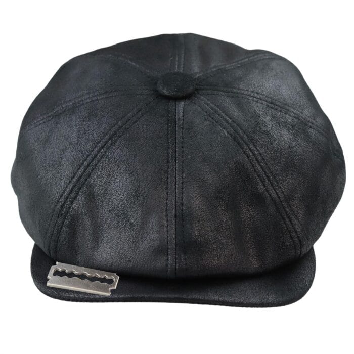 Mens 8 Panel Razor Baker Boy Hat PU Leather Blinders Newsboy Flat Cap Black Brown - Knighthood Store