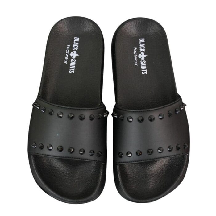 Mens Black White Stripes Spikes Flip Flops Slippers Summer Beach Casual Walking - Knighthood Store