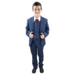 Boys 3 Piece Navy Blue Suit Tweed Check Blinders Tailored Fit Vintage - Knighthood Store