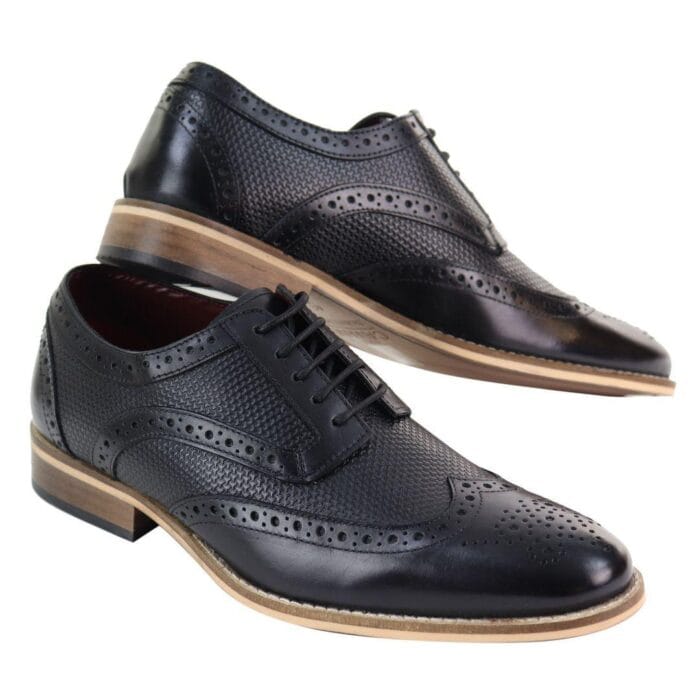 Mens Leather Brogue Shoes Oxford Laced 1920s Gatsby Brown Black Peaky Blinders - Knighthood Store