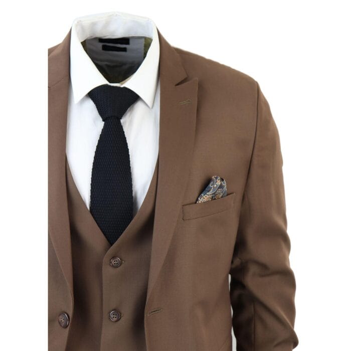 Men's Classic Brown Suit 3 Piece Tailored Fit Vintage Office Wedding Prom - Knighthood Store