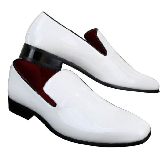 Mens Slip On Patent Shiny Driving Loafers Shoes Leather Smart Casual White Black - Knighthood Store