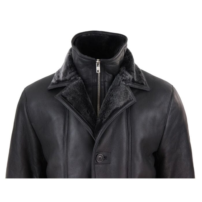 Mens 3/4 Duffle Jacket Real Sheepskin Long Smart Casual Button Zip Warm - Knighthood Store