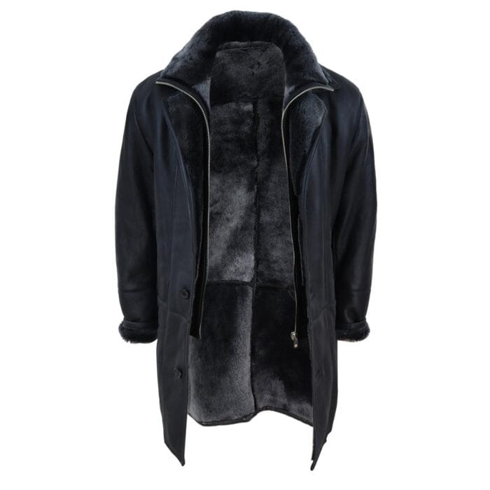 Mens 3/4 Duffle Jacket Real Sheepskin Long Smart Casual Button Zip Warm - Knighthood Store