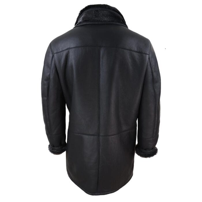 Mens 3/4 Duffle Jacket Real Sheepskin Long Smart Casual Button Zip Warm - Knighthood Store